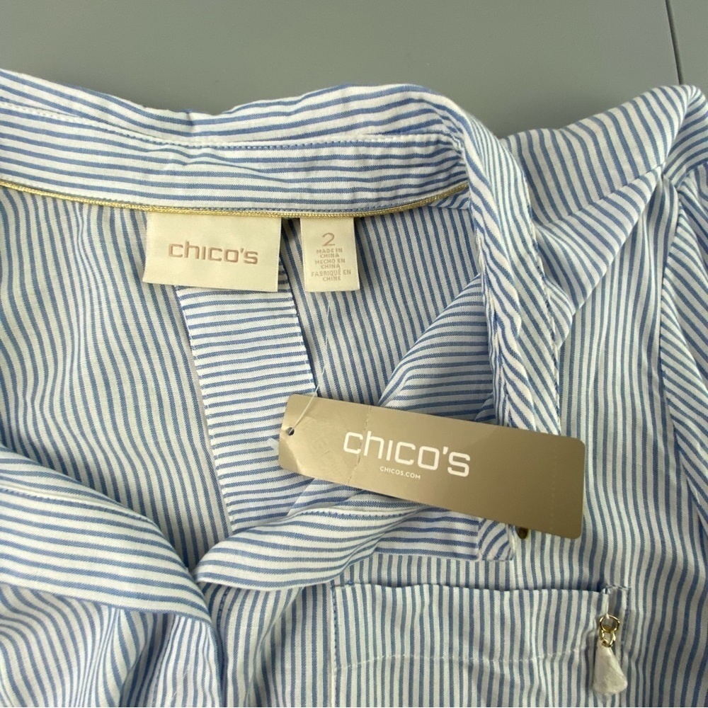 Chico's stripe blue white easy shirt button down long sleeve collared NWT - Picture 9 of 15